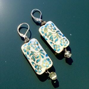 Floral Blue and White Earrings